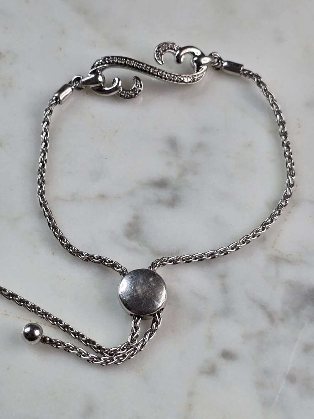 Womens Vintage Estate Sterling Silver Open Heart Diamond Bracelet 8.1g E1946